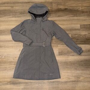 REI Hooded Rain Jacket Coat Gray Belted Waterproof Lightweight Womens S